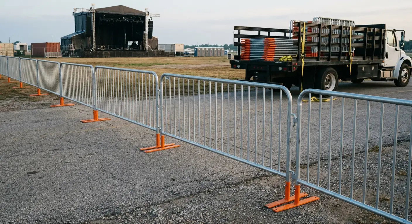 Crowd control barricade setup in San Jacinto, CA