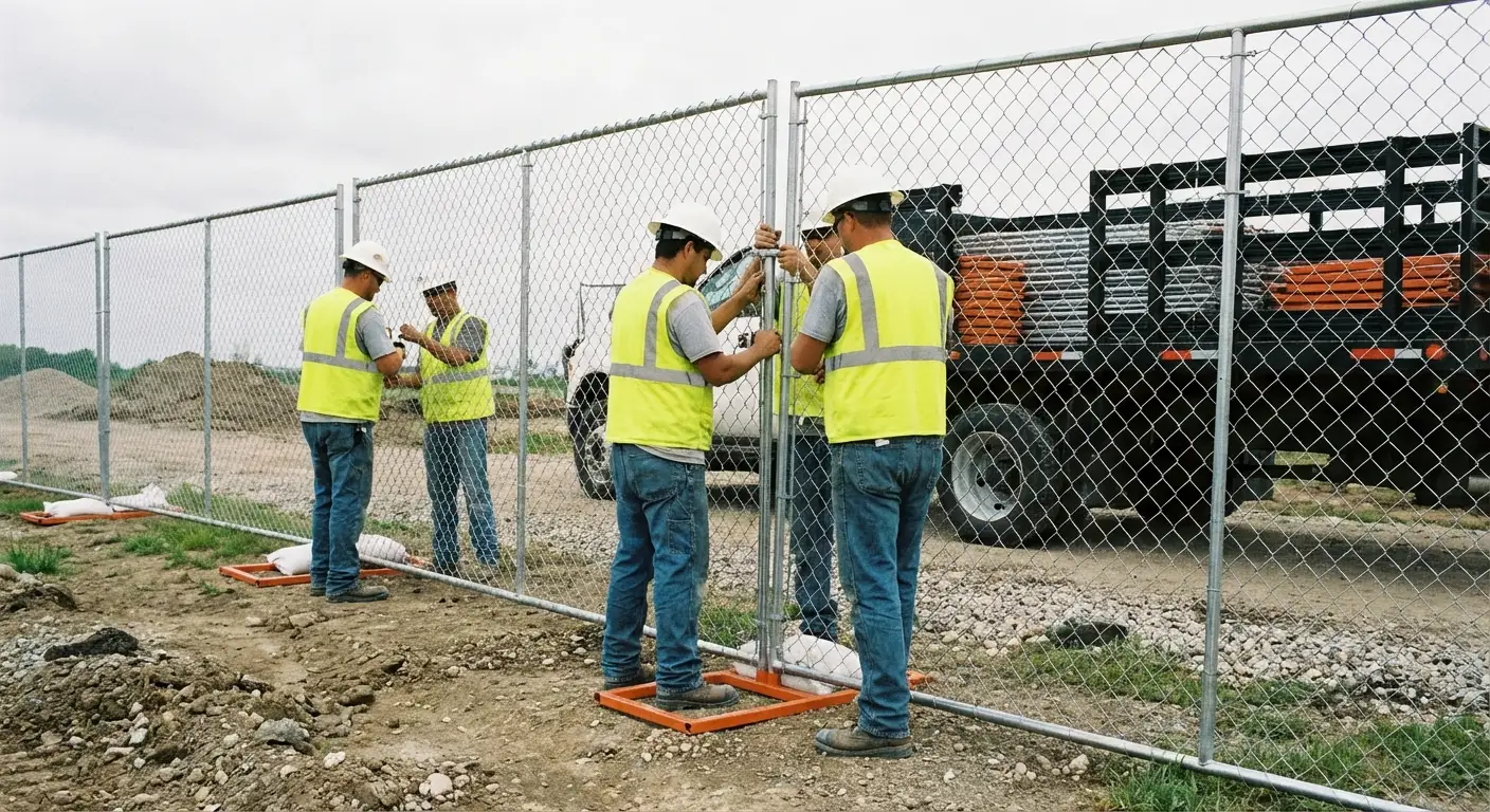 Diamond Valley Fence Rentals team installing temporary fencing in San Jacinto, CA