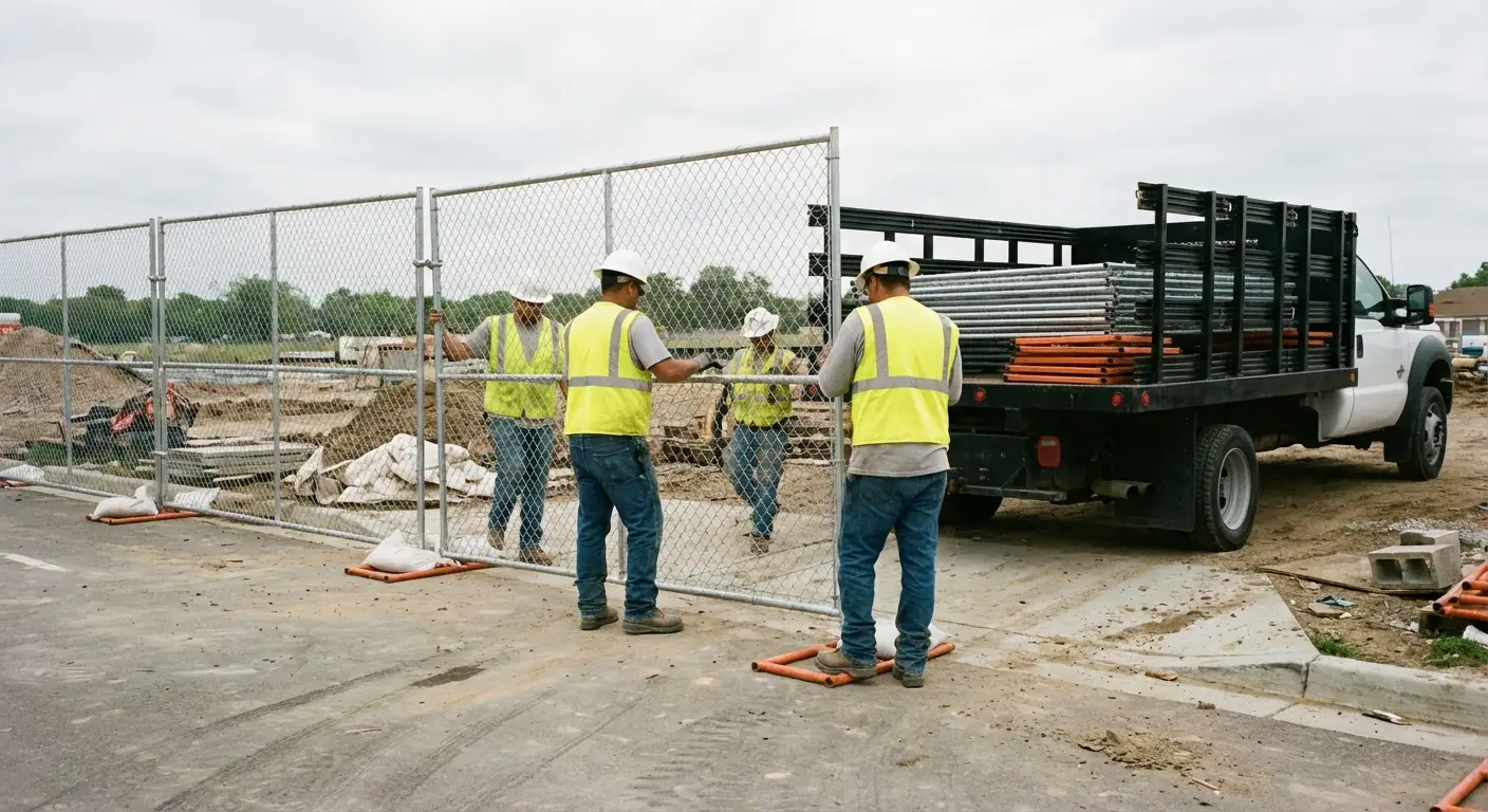 Diamond Valley Fence Rentals team securing a construction site perimeter in San Jacinto, CA