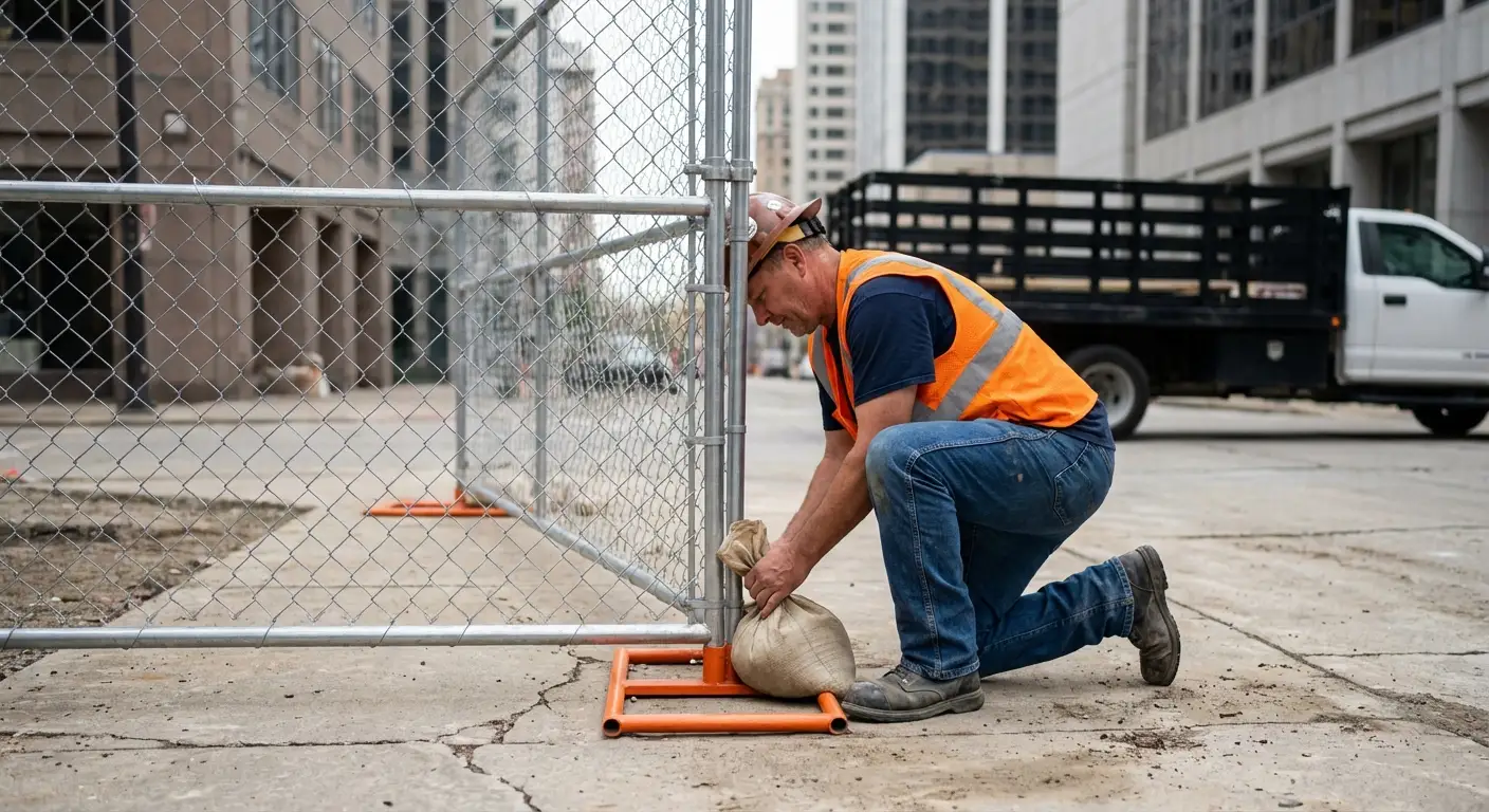 Temporary fence installation in Downtown San Jacinto area