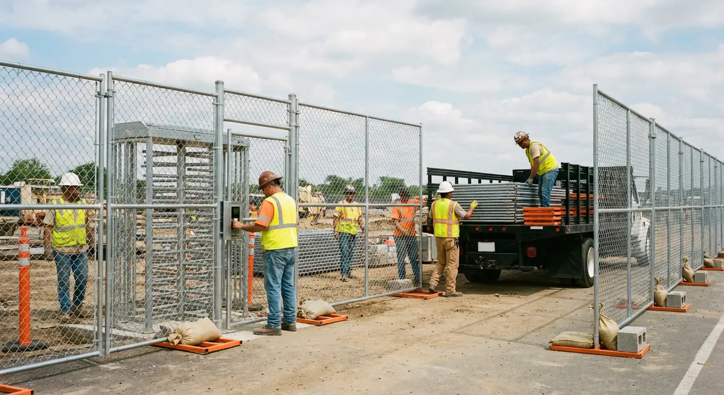 Secure construction site with temporary fencing in San Jacinto, CA