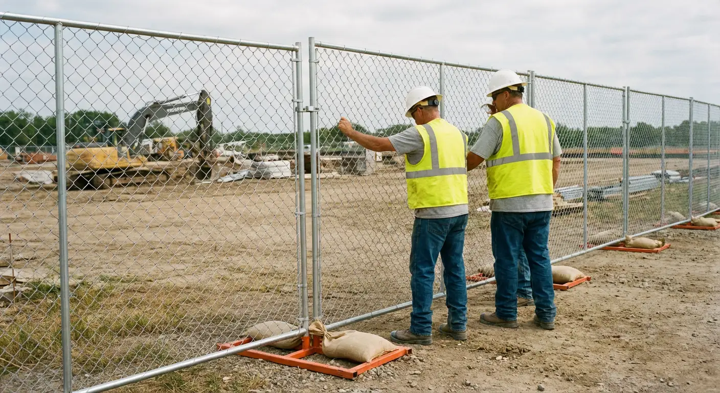 Construction site chain link panel installation in San Jacinto, CA